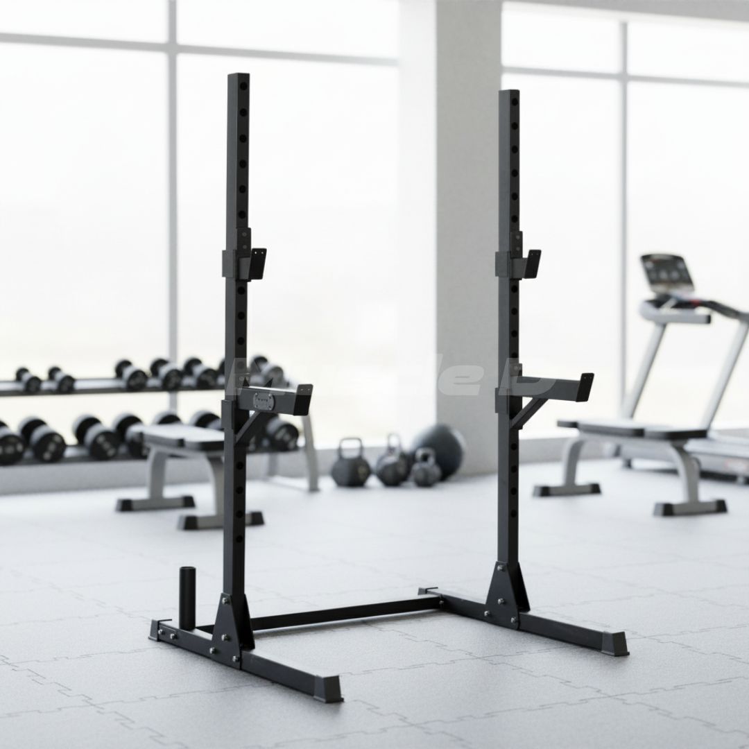 Muscle D Fitness - Compact Squat Stand - Adjustable Safety Guards - Vertical Bar Storage - Home Gym