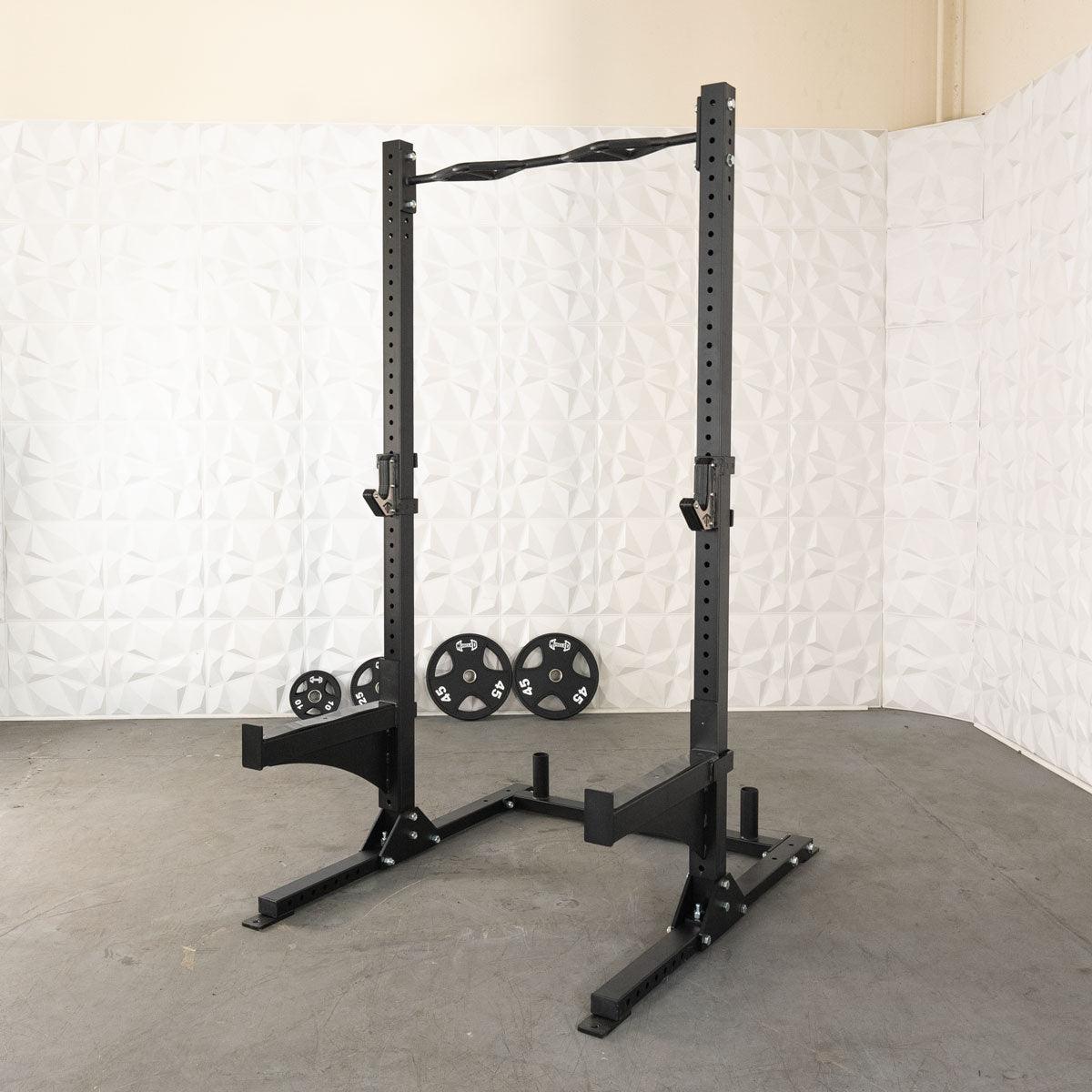 Muscle D Fitness - TGrip Commercial Squat Stand - 3x3 Steel - Functional Multi-Grip Pull-Up - Bar & Plate Storage - J-Hooks