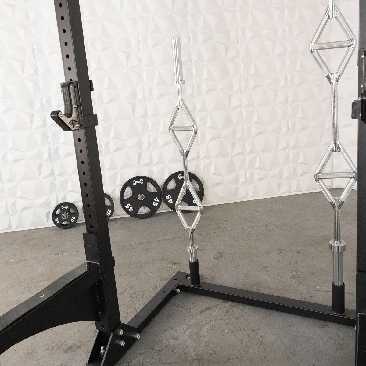 Muscle D Fitness - TGrip Commercial Squat Stand - 3x3 Steel - Functional Multi-Grip Pull-Up - Bar & Plate Storage - J-Hooks