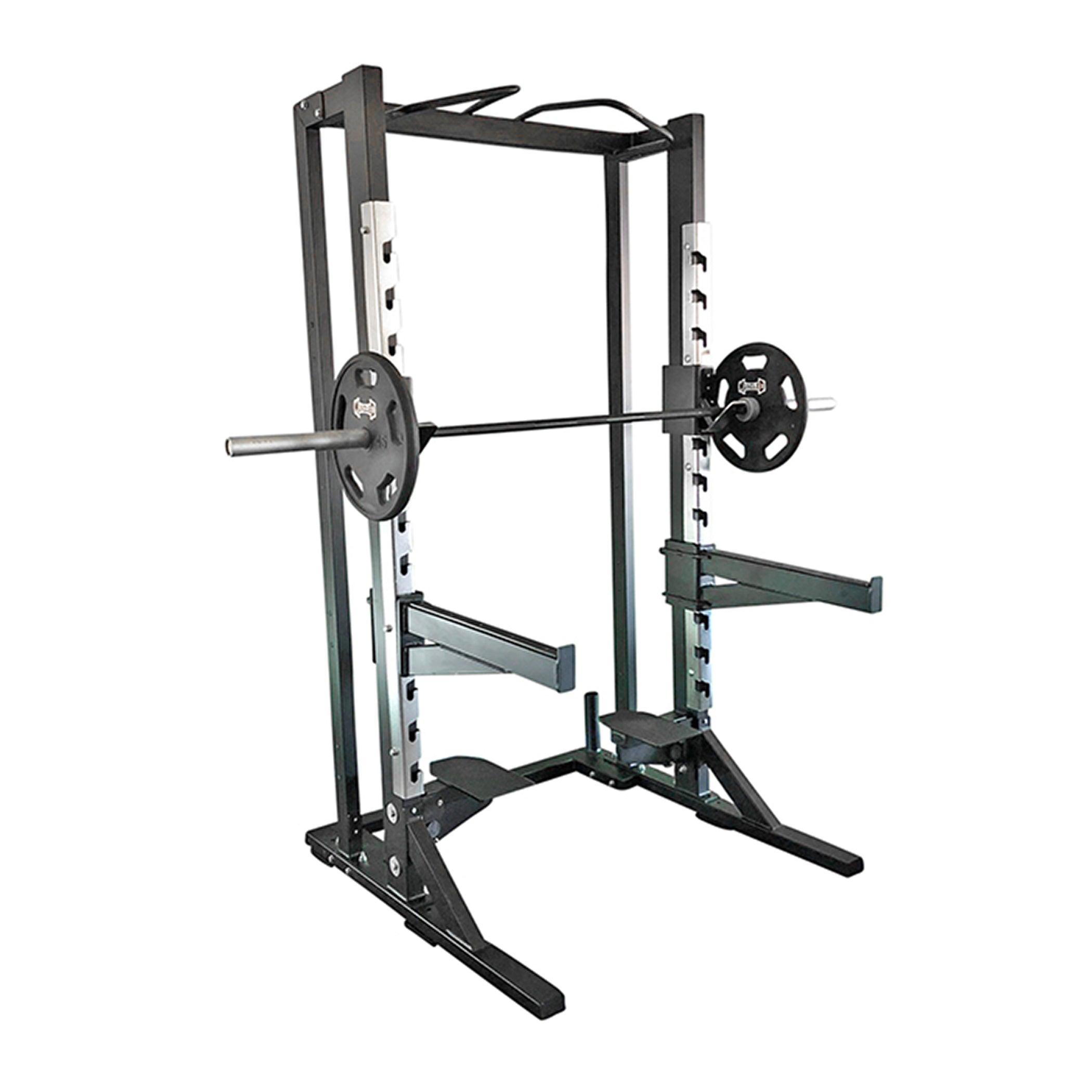 Muscle D Fitness - Deluxe Half Rack - Heavy Duty - Adjustable Safety Bars - Pull Up - Vertical Olympic Bar Storage