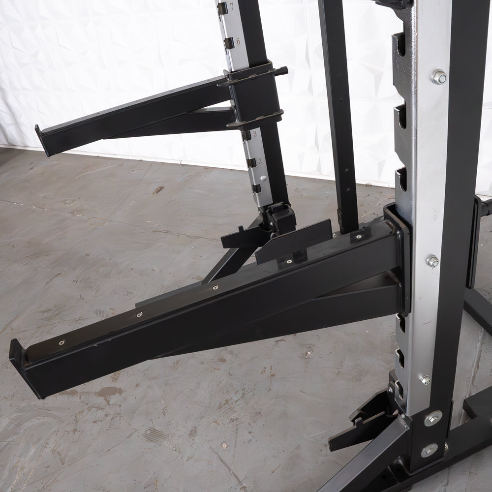Muscle D Fitness - Deluxe Half Rack - Heavy Duty - Adjustable Safety Bars - Pull Up - Vertical Olympic Bar Storage