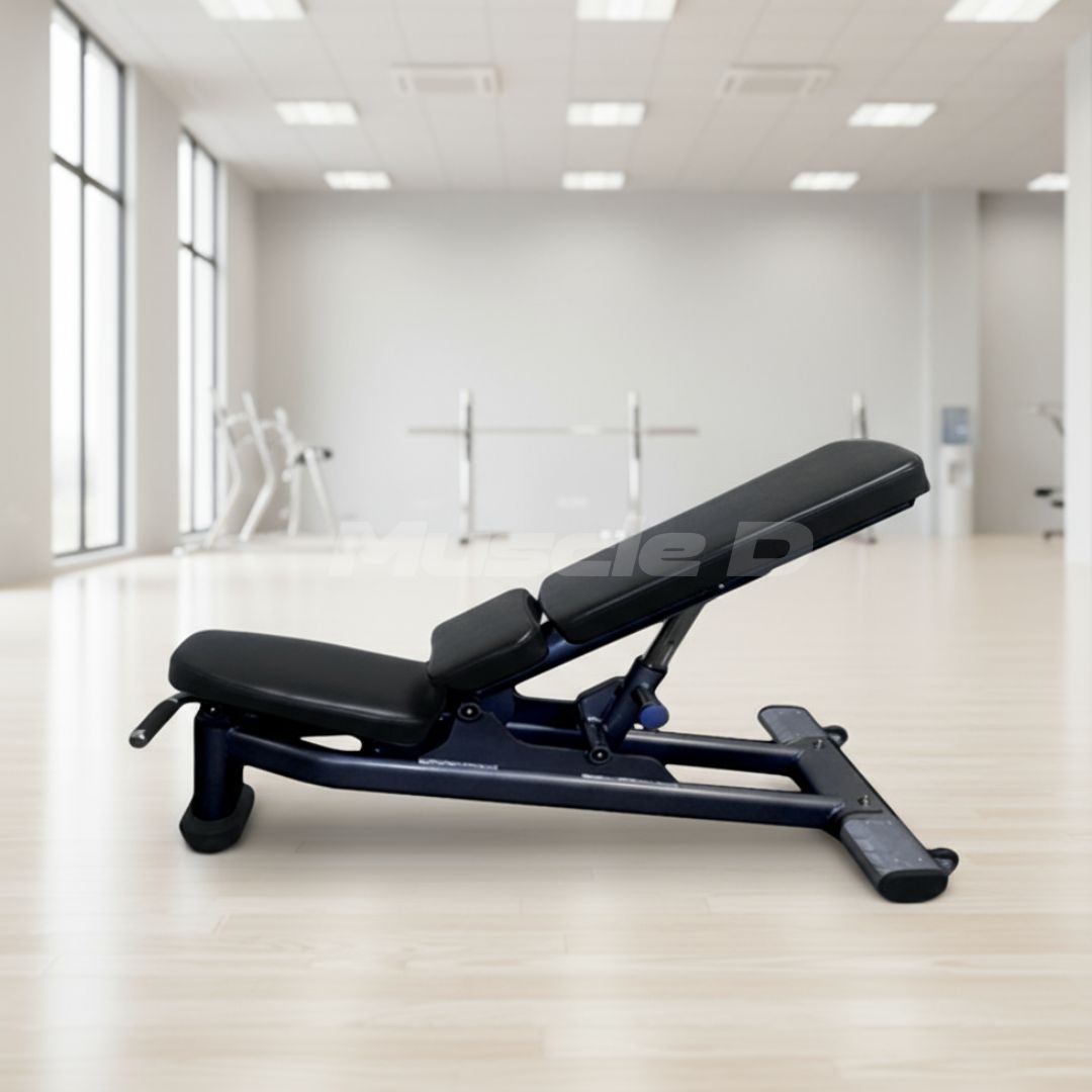Muscle D Fitness - Deluxe Adjustable Bench - Adjustable Moveable Padded Bench Black Silver