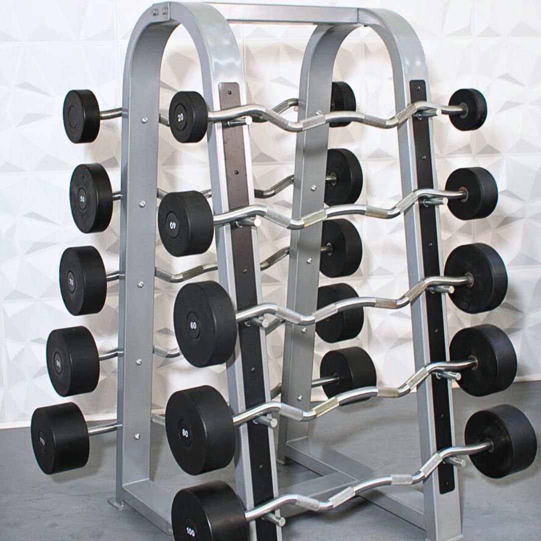 Muscle D Fitness - Pro Rubber Barbell Set(Straight or Curl) - 20 to 110 lbs (Barbell Set Only)