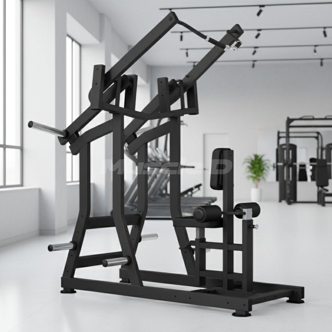 Muscle D Fitness - Excel Iso-Lateral Front Lat Pulldown - Plate Load Lat Machine - Gas Shock Assisted Seat Adjustment