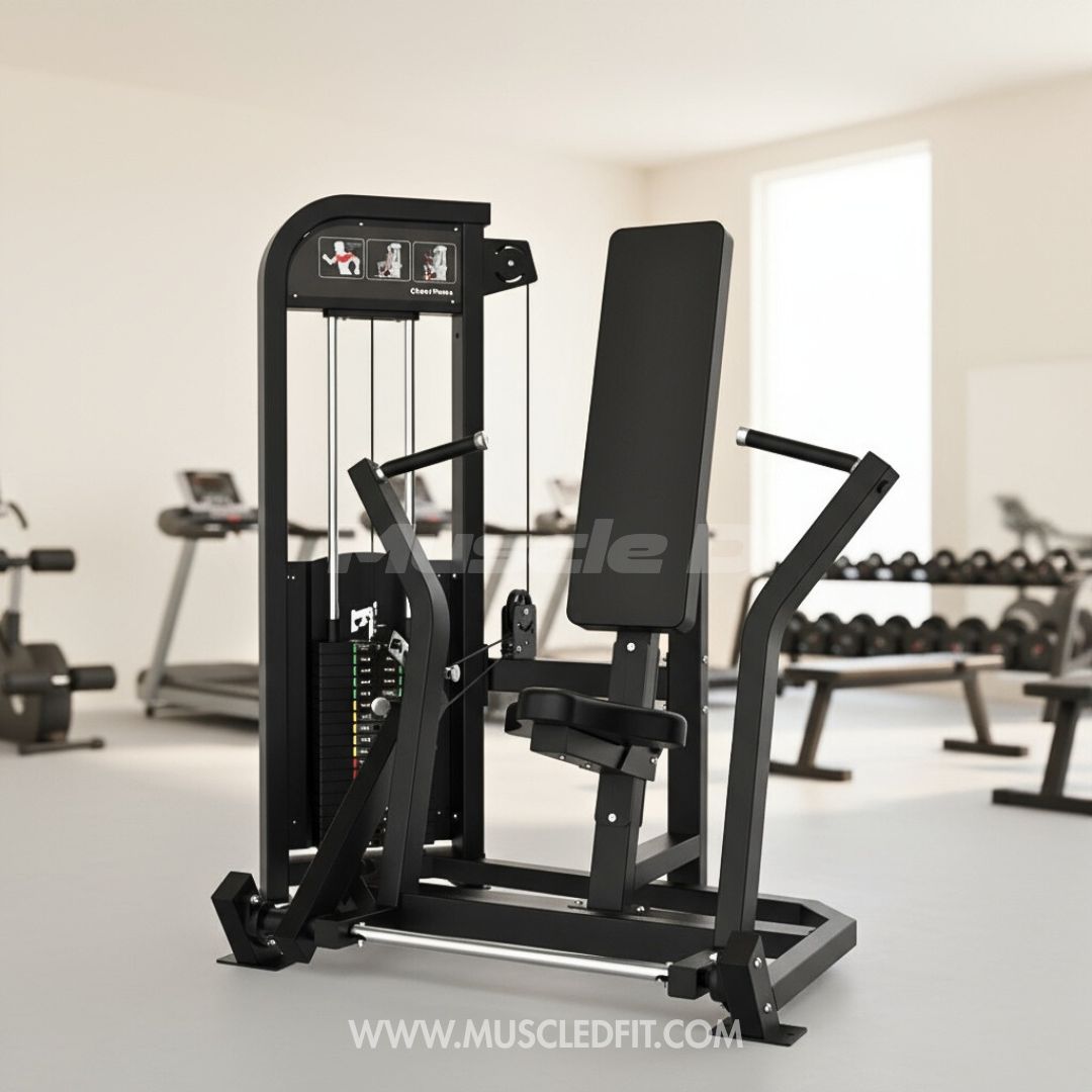 Muscle D Fitness - Excel Seated Chest Press - Selectorized Bench Press - Gas Shock Assisted Seat Adjustment
