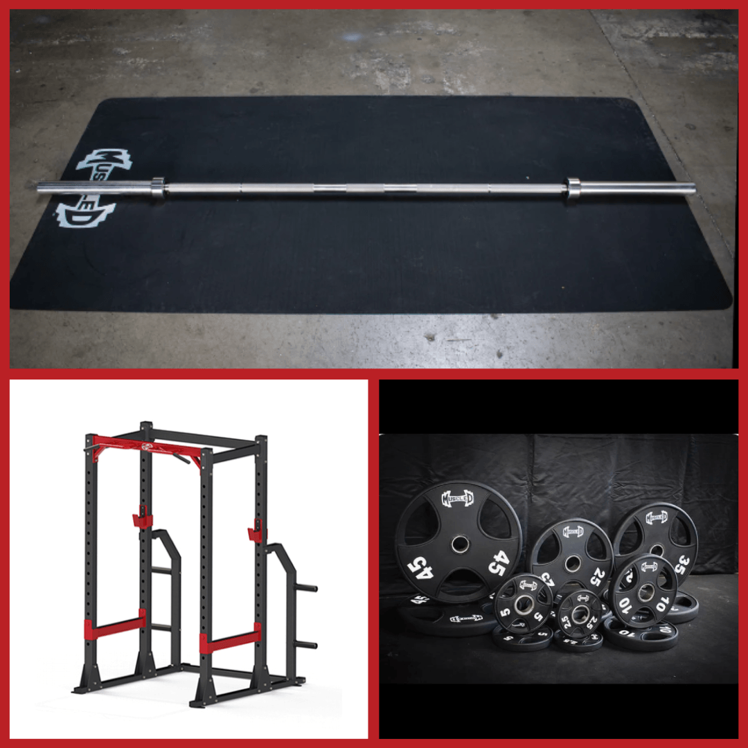 Muscle D Fitness - Compact Power Cage Complete Weight Set - Muscle D Fitness - Adjustable Squat Rack - Gym Storage - Chin up Bar Home Gym