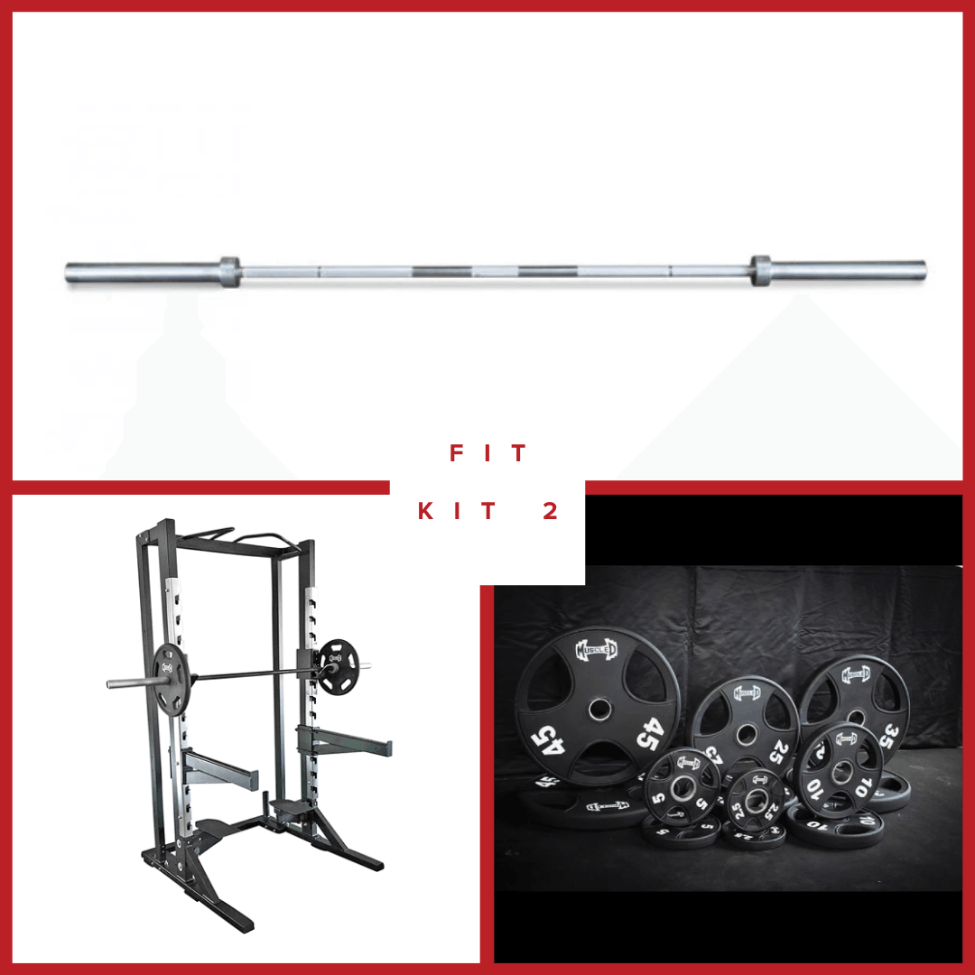 Muscle D Fitness - Deluxe Half Rack Complete Weight Set - Heavy Duty - Adjustable Safety Bars - Pull Up - Vertical Olympic Bar Storage