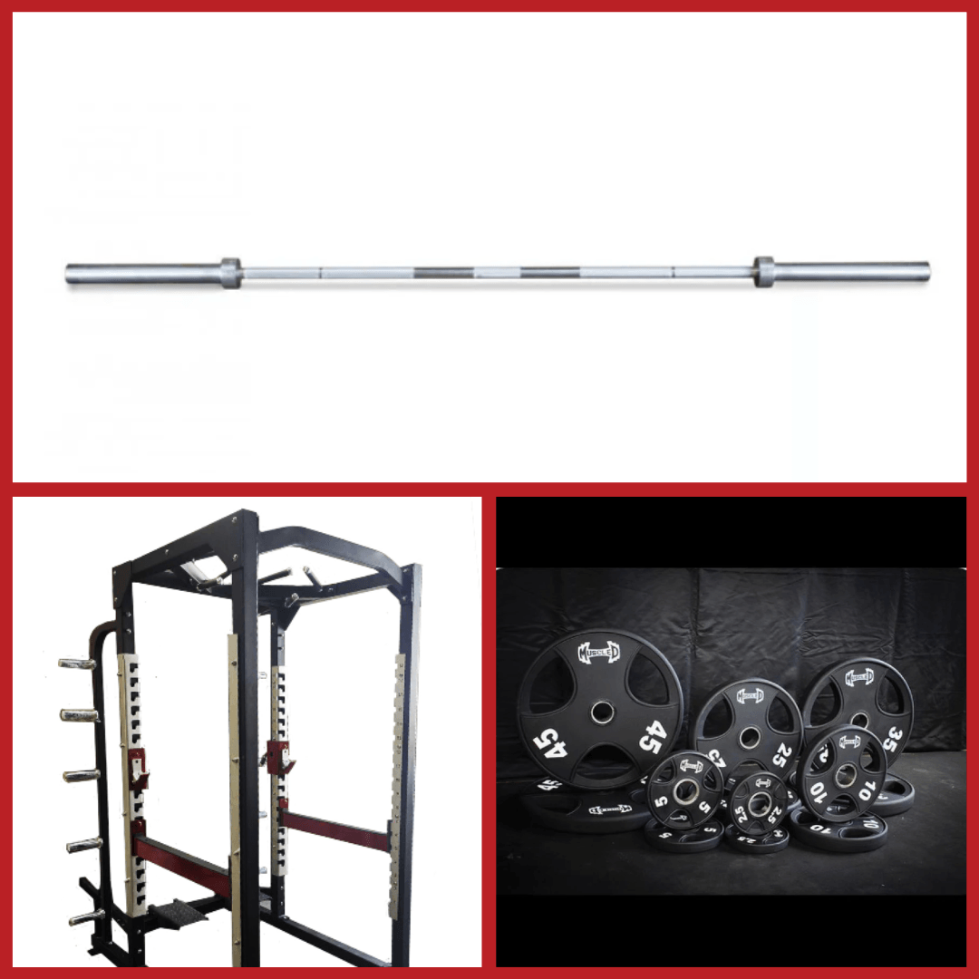 Muscle D Fitness - Power Cage Complete Weight Set - Commercial Squat Rack - Functional Pull-Up Bar - 10 Weight Storage Pegs - Power Rack