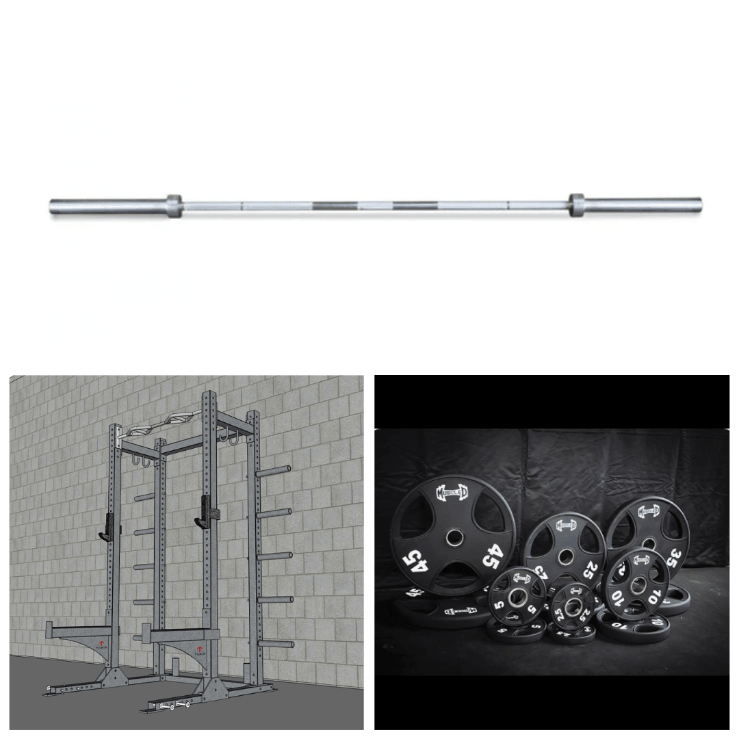 Muscle D Fitness - TGrip Commercial Half Rack Complete Kit - 3x3 Steel - Functional Multi-Grip Pull-Up - Bar & Plate Storage - J-Hooks