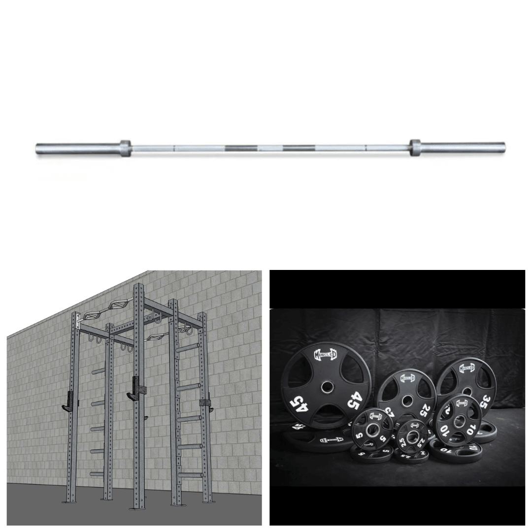 Muscle D Fitness - TGrip Commercial Double Half Rack Weight Set - 3x3 Steel - Functional Multi-Grip Pull-Up - Integrated Plate Storage - J-Hooks