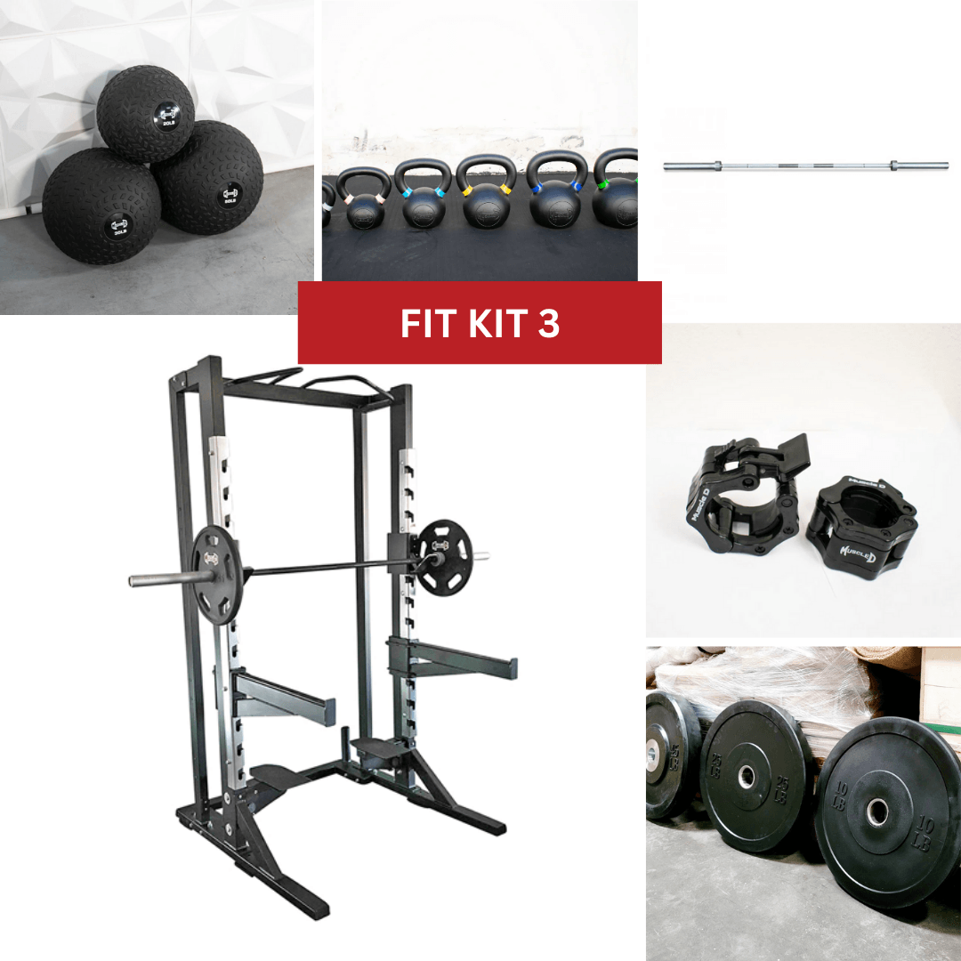 Muscle D Fitness - Deluxe Half Rack Complete Weight Set - Heavy Duty - Adjustable Safety Bars - Pull Up - Vertical Olympic Bar Storage