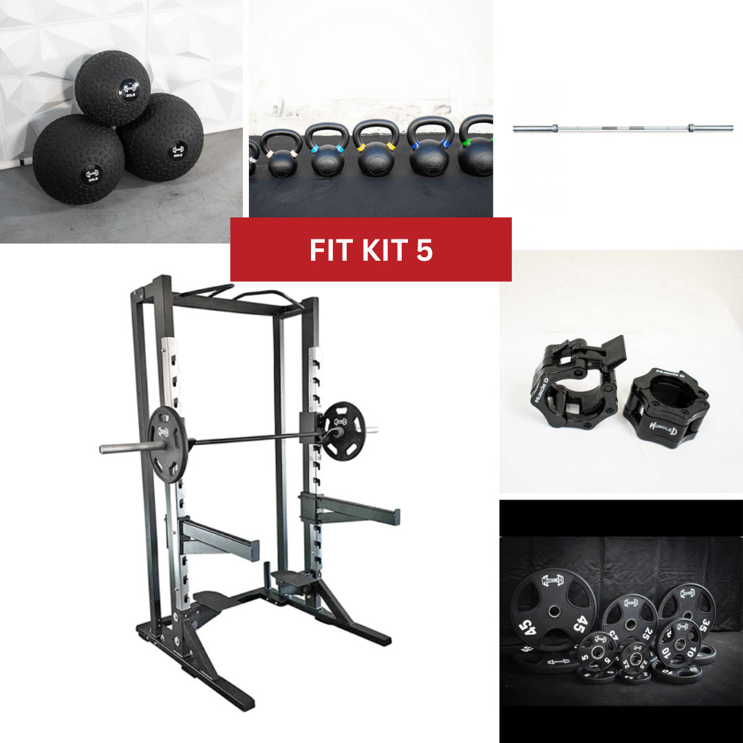 Muscle D Fitness - Deluxe Half Rack Complete Weight Set - Heavy Duty - Adjustable Safety Bars - Pull Up - Vertical Olympic Bar Storage