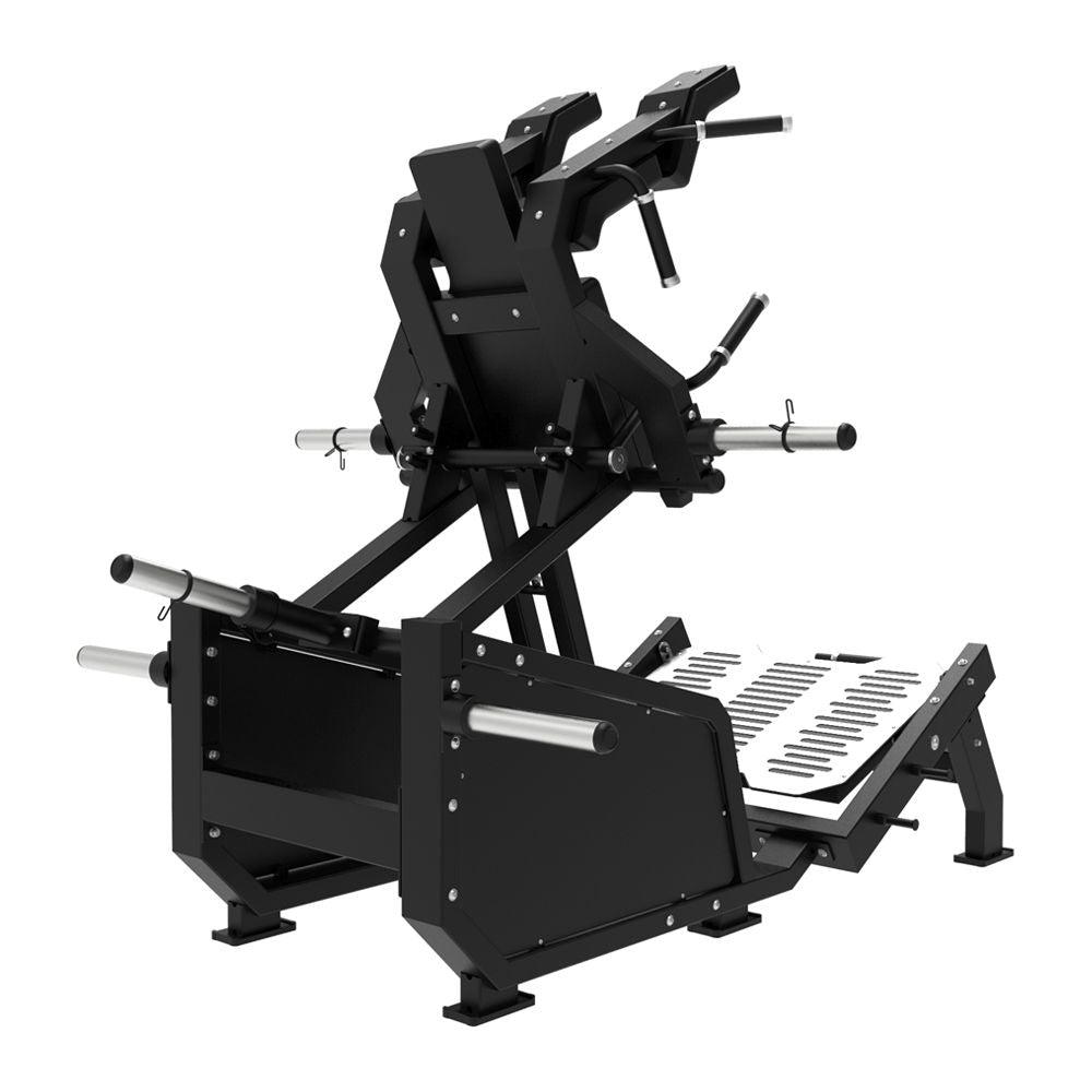 Muscle D Fitness - Excel Glute Line Hack Squat - Front Squat - Plate Load Squat Machine - Counter Balanced - Plate Storage Pegs