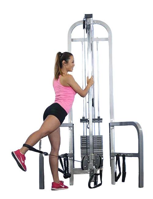 Muscle D Fitness - Dual Function High-Low Pulley Combo - Vertical Adjustable - Pin Selectorized - Handle Storage