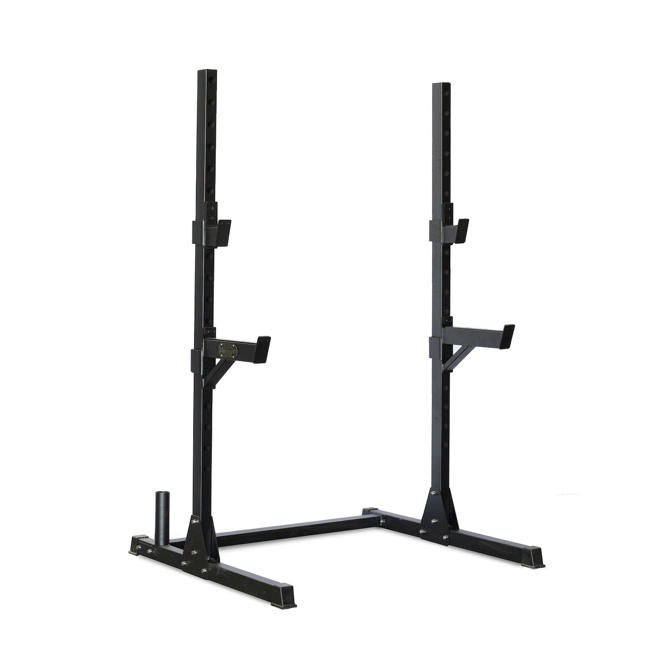 Muscle D Fitness - Compact Squat Stand Complete Weight Set - Adjustable Safety Guards - Vertical Bar Storage - Home Gym
