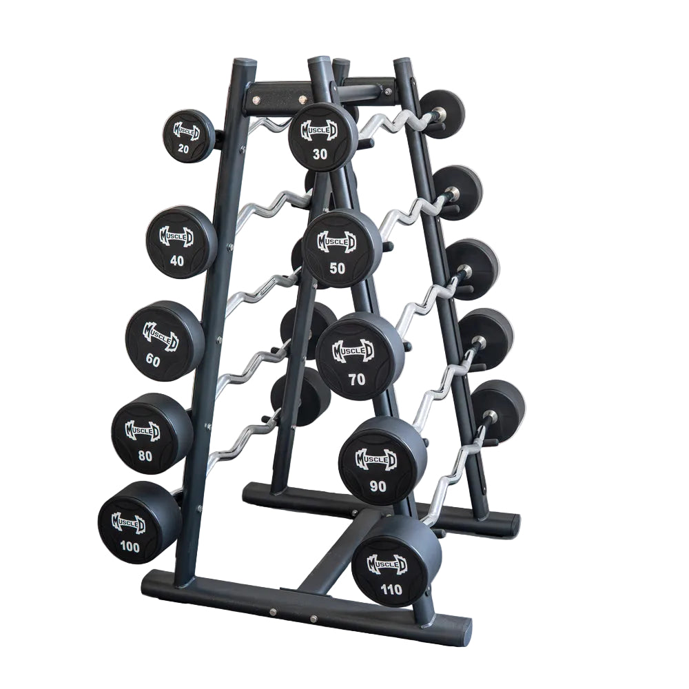 Muscle D Fitness - Pro Urethane Barbell Set(Straight or Curl) - 20 to 110 lbs (Barbell Set Only) - Muscle D Fitness - Premium Quality Urethane Barbell Set