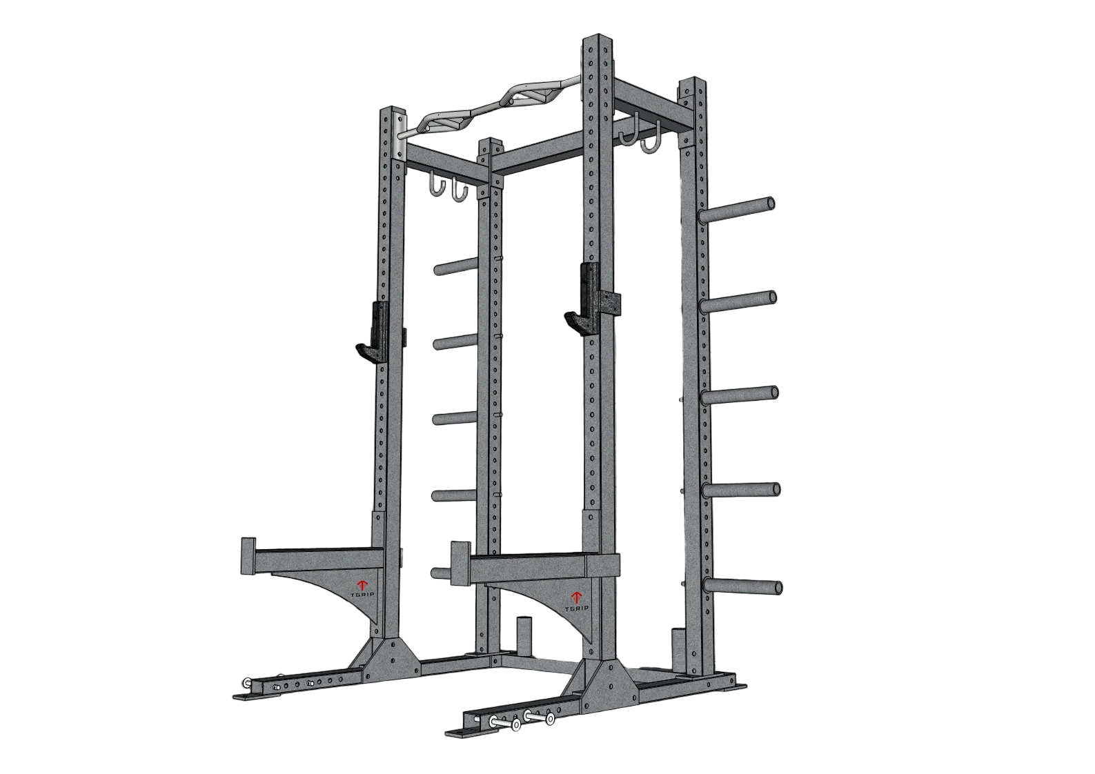 Muscle D Fitness - TGrip Commercial Half Rack - 3x3 Steel - Functional Multi-Grip Pull-Up - Bar & Plate Storage - J-Hooks
