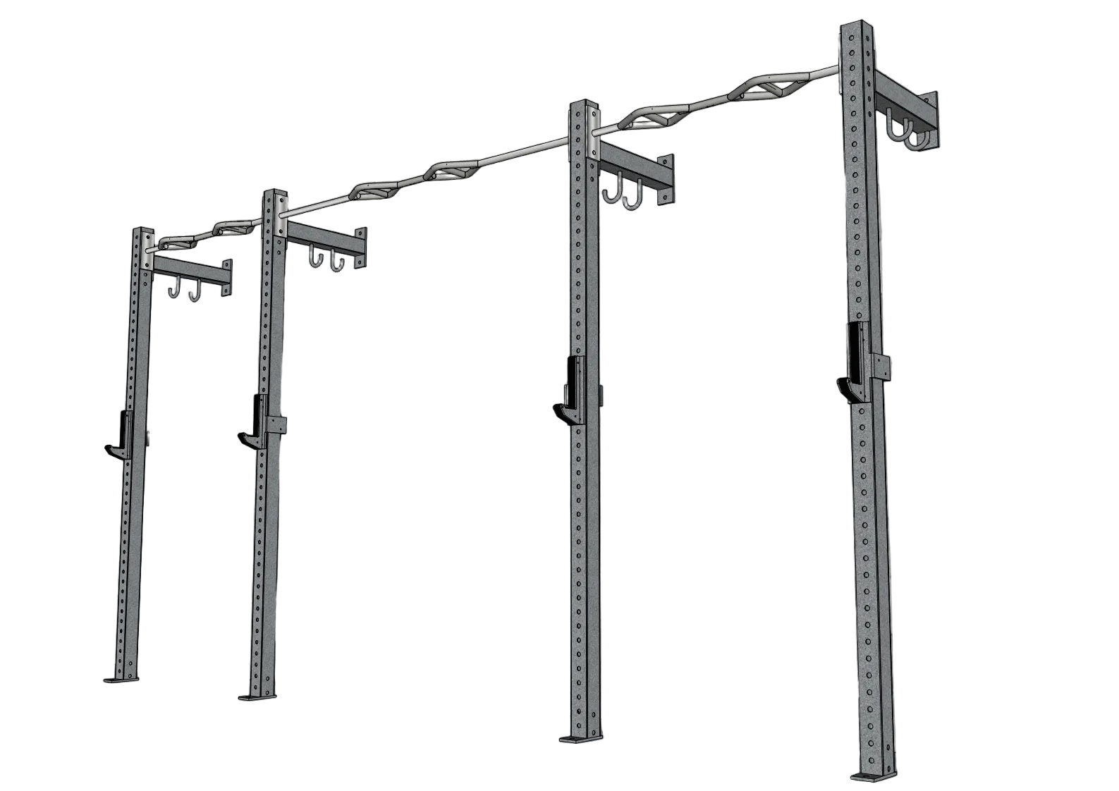 Muscle D Fitness - TGrip Commercial 14' Low Profile Wall Mount Rig - 3x3 Steel - Functional Multi-Grip Pull-Up - Sandwich Style J-Hooks