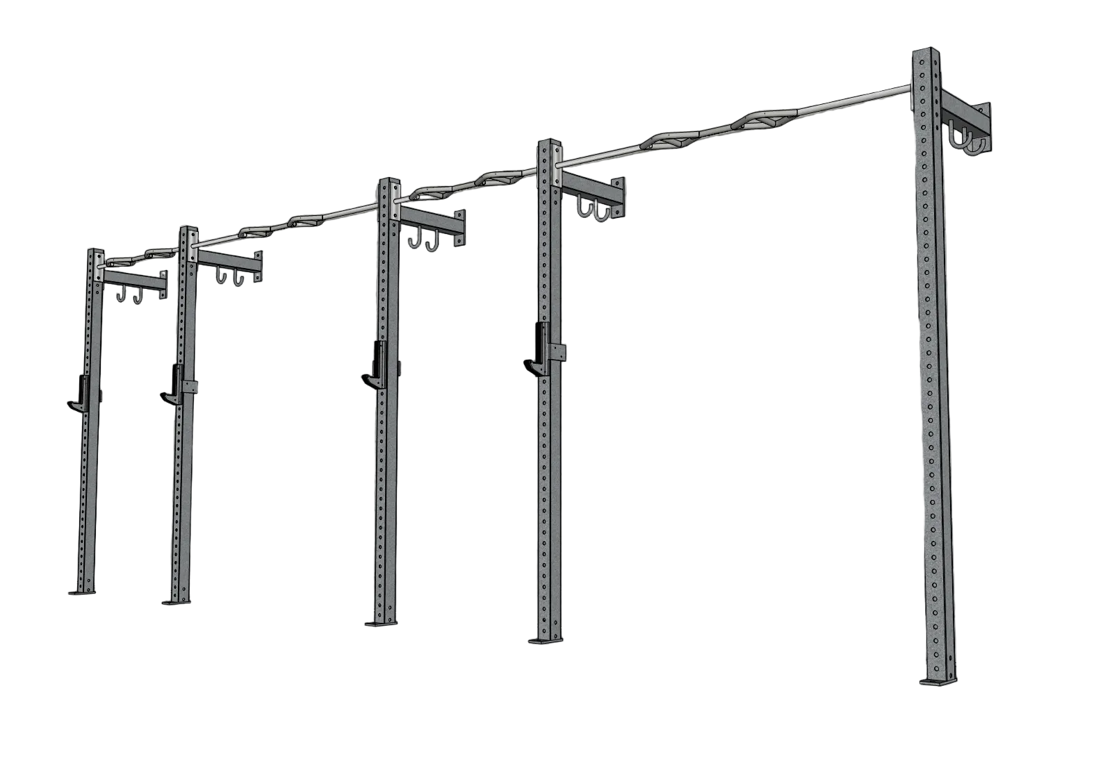 Muscle D Fitness - TGrip Commercial 20' Low Profile Wall Mount Rig - 3x3 Steel - Functional Multi-Grip Pull-Up - Sandwich Style J-Hooks