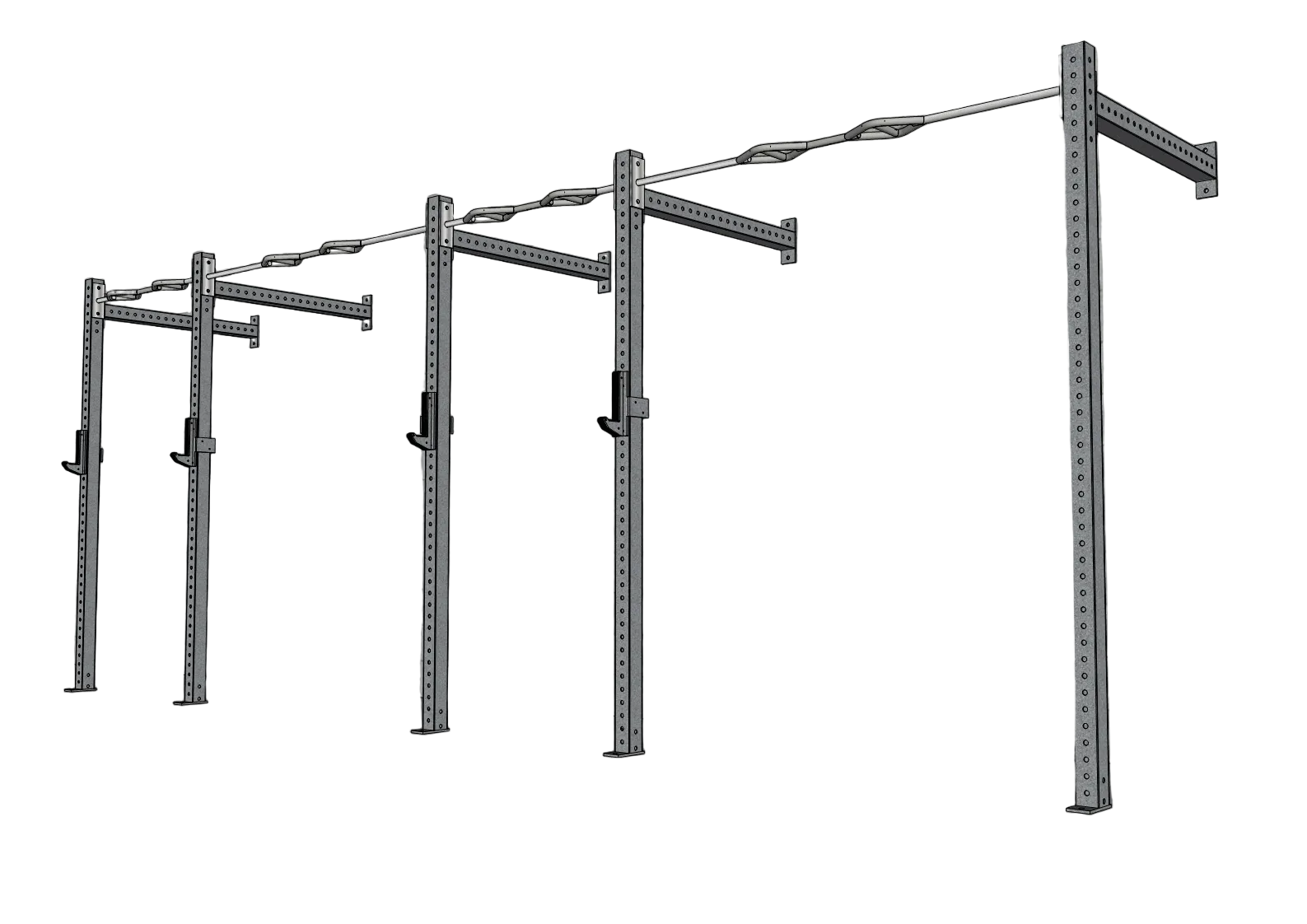 Muscle D Fitness - TGrip Commercial 20' Wall Mount Rig - 3x3 Steel - Functional Multi-Grip Pull-Up - Sandwich Style J-Hooks
