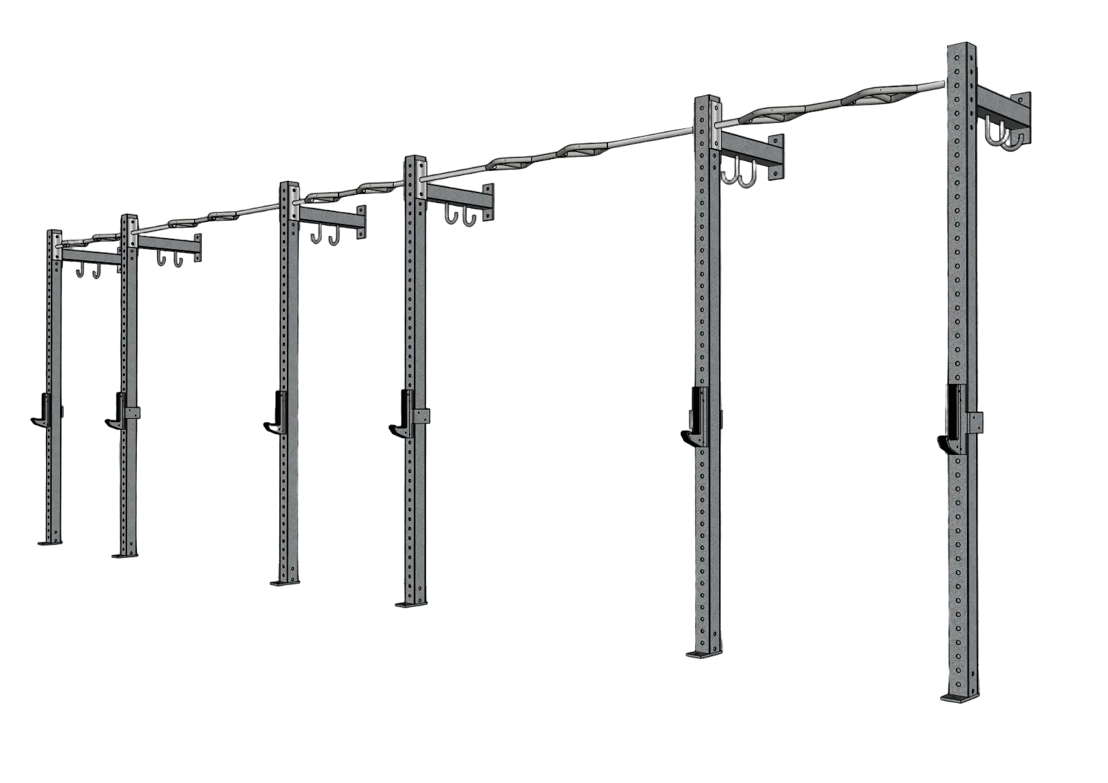 Muscle D Fitness - TGrip Commercial 24' Low Profile Wall Mount Rig - 3x3 Steel - Functional Multi-Grip Pull-Up - Sandwich Style J-Hooks