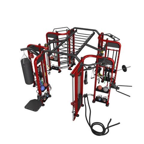 Muscle D Fitness - Megatron Multi Tower Training Station - Monkey Bars - Heavy Bag - Dip Station - Equipment Storage - Pull-Up Station