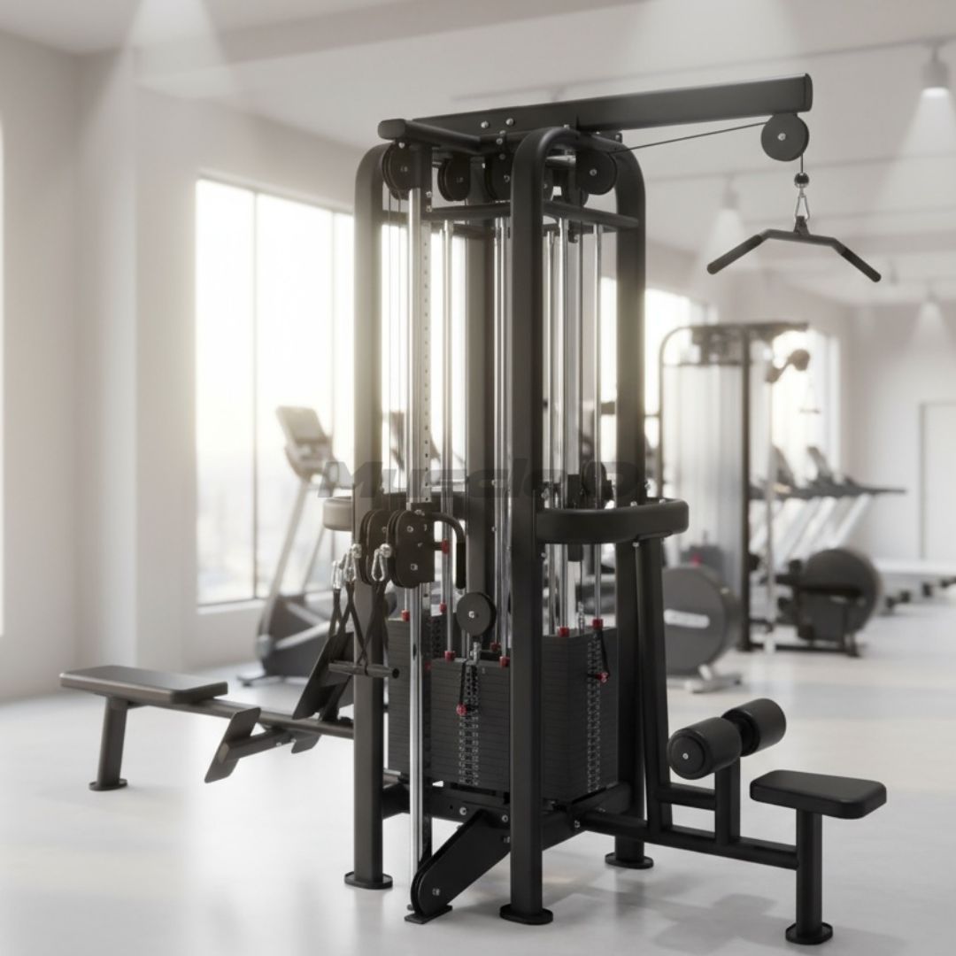 Muscle D Fitness - 4 Stack Megatron Standard Jungle Gym - 2 Colors - Low Row, Lat Pulldown, Single Handle Hi/low Pulley, Double Hi/Low Pulley