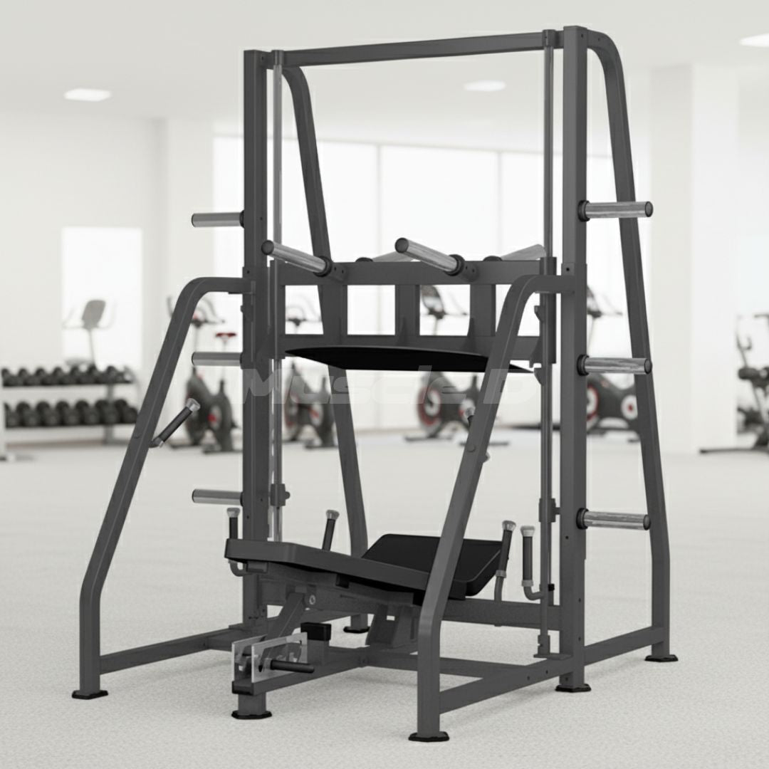 Muscle D Fitness - Excel Vertical Leg Press - Plate Load Leg Press - Adjustabe Back Pad - Weight Storage Pegs - Safety stops