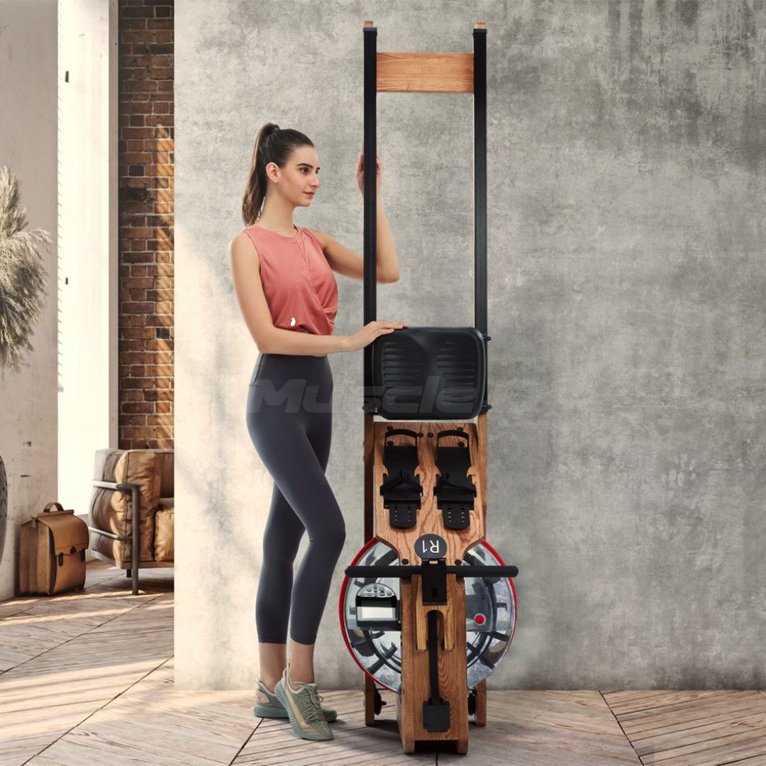 Muscle D Fitness - Water Rower - Wooden Seated Adjustable Water Rower